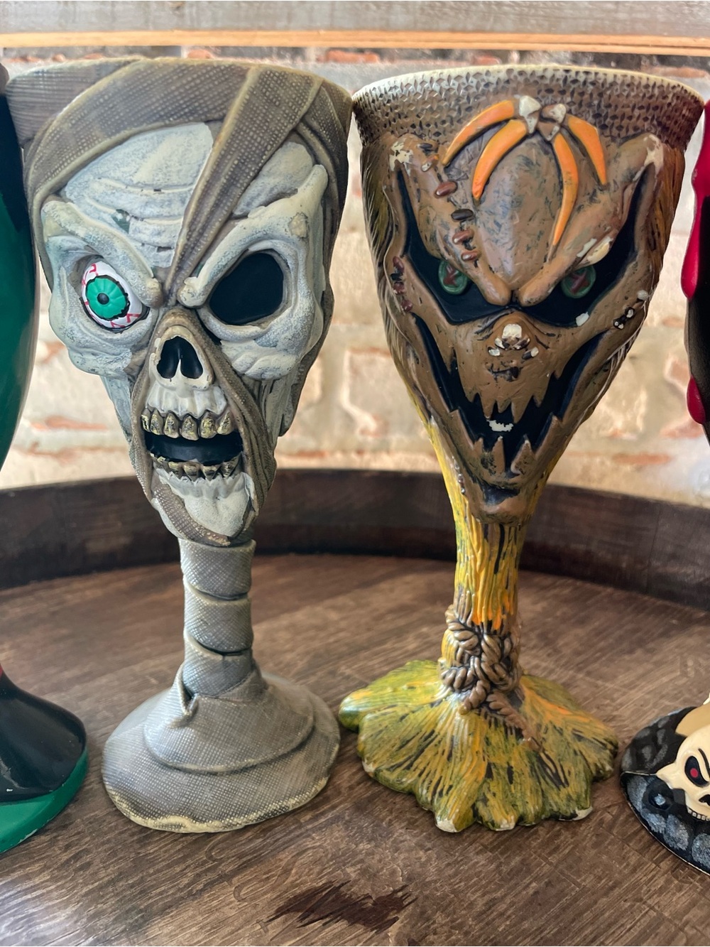 Vintage Halloween 6 Goblet Set Clown Skull Mummy Frankenstein Scarecrow Pirate - Picture 6 of 13